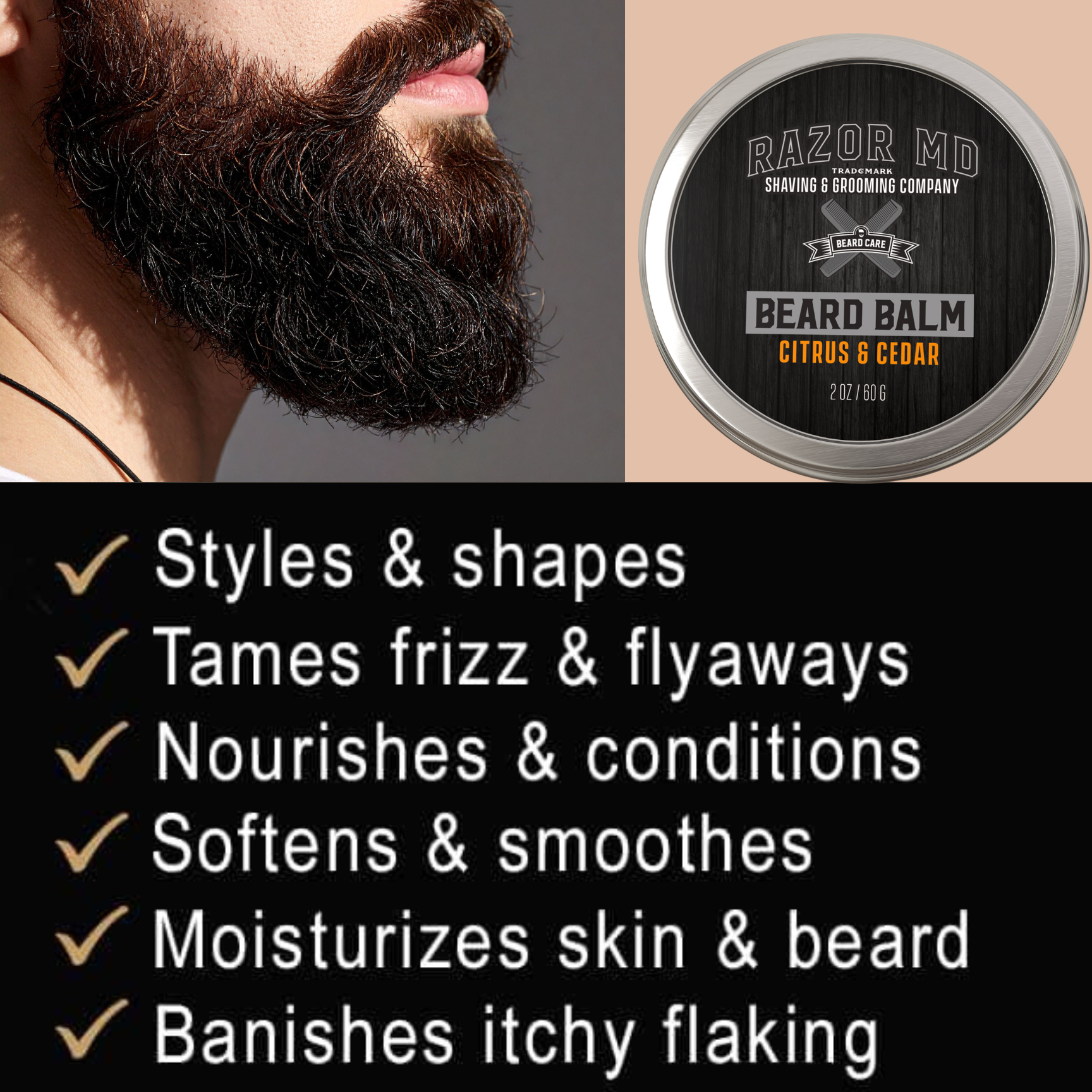 Beard Balm - Citrus & Cedar - 2oz - MADE IN USA