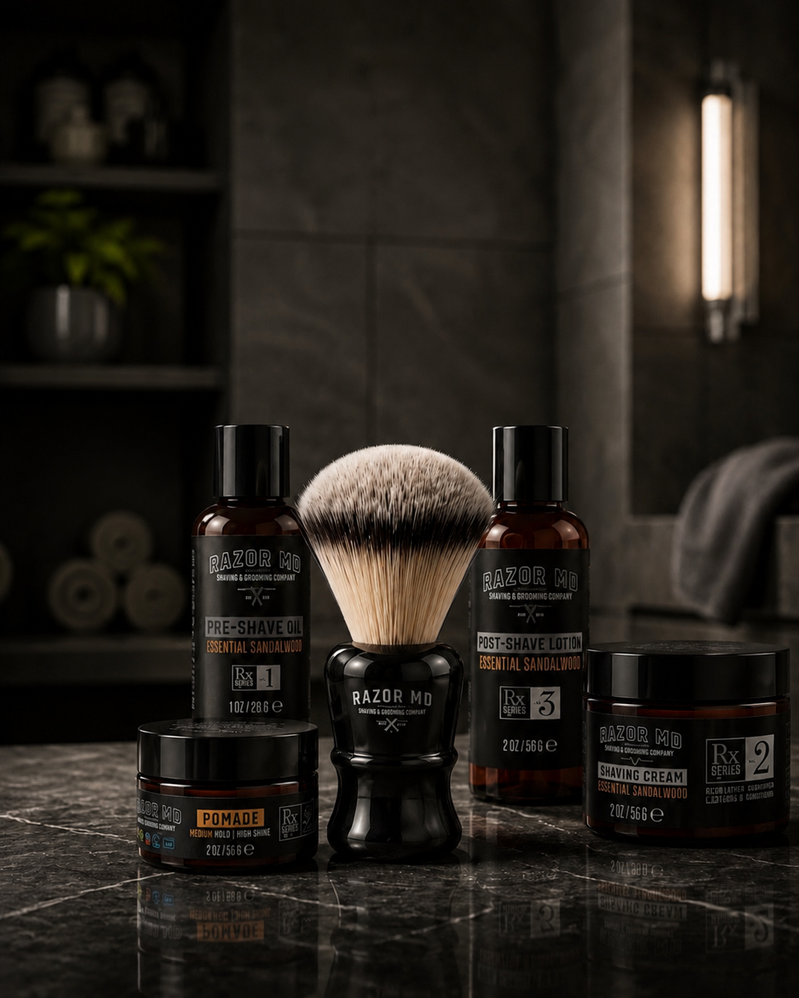 Brocha de afeitar de viaje RAZOR MD con mango negro (cabello sintético)