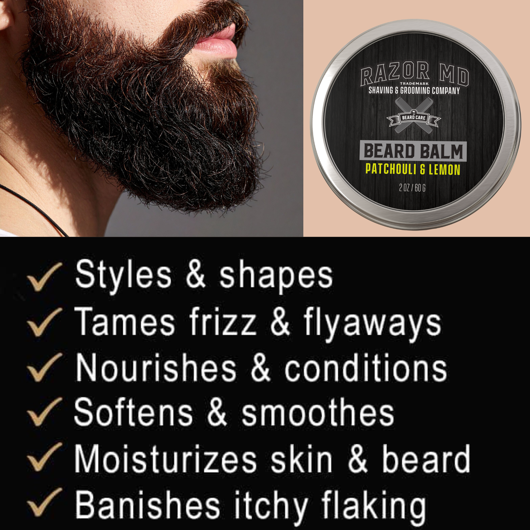 Beard Balm - Patchouli & Lemon - 2oz - MADE IN USA